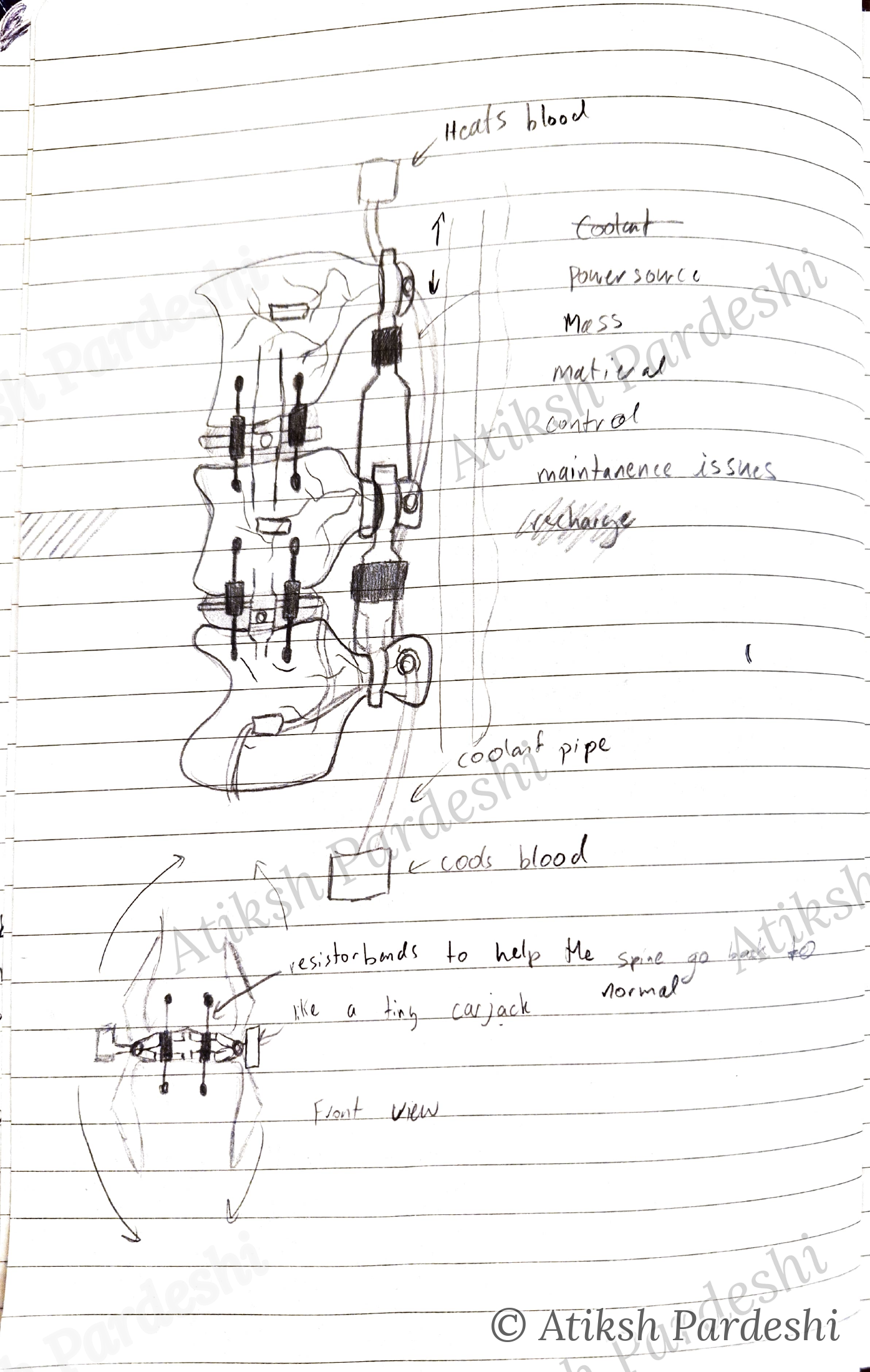 Concept sketch for a biomechanical spine support system