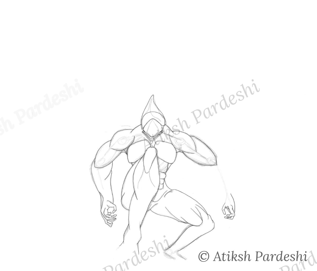 An anatomical sketch of an armored figure