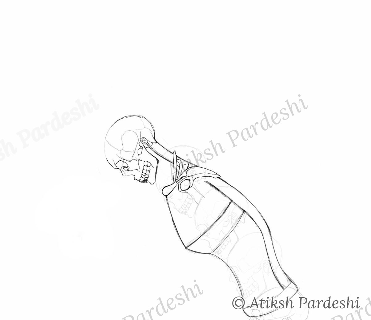 Anatomical study of a hooded figure's neck and jaw